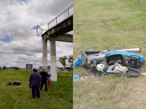 Motociclista cayó desde un puente de paso nivel en la Ruta 16