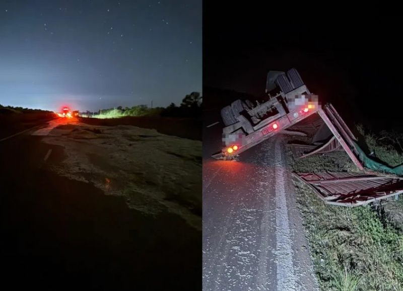 Volcó el acoplado de un camión que llevaba semillas de algodón en Corzuela