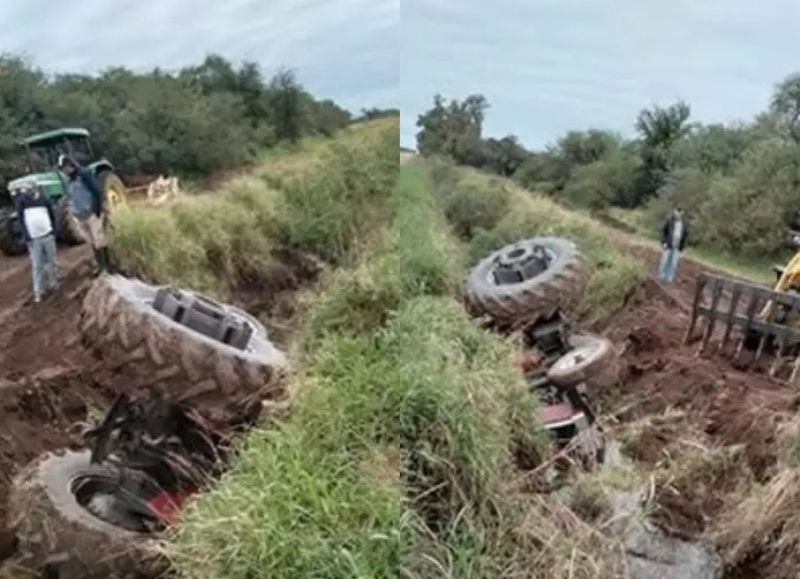 Un tractor volcó a un canal en Coronel Du Graty y su conductor saltó a tiempo
